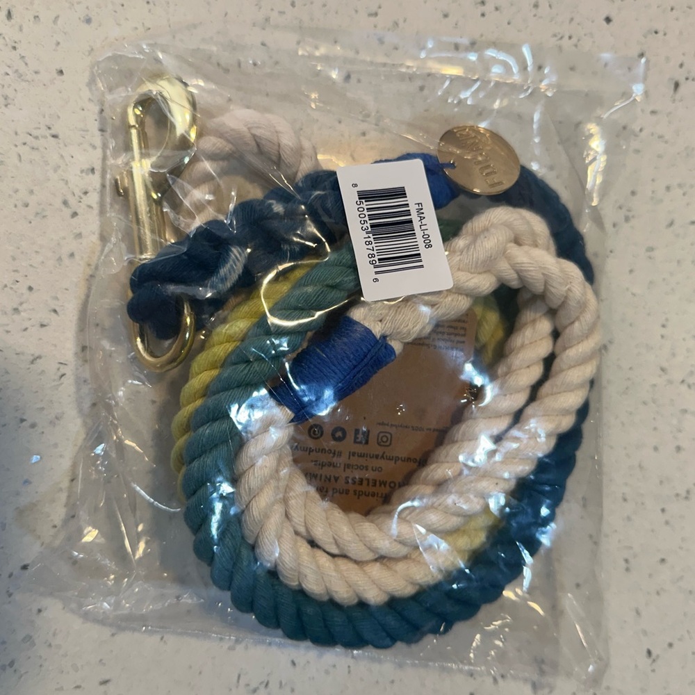 NWT BLUE OMBRE COTTON ROPE DOG LEASH W COLLAR OPTION by Found my Animal
